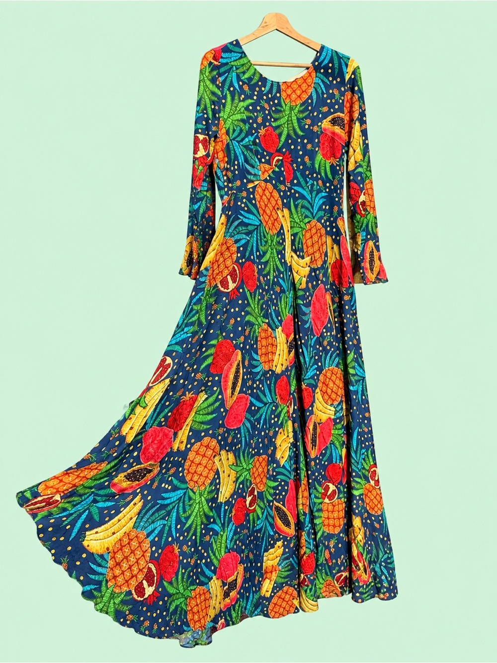Farm Rio Tropical Fruit Print Maxi Dress - Blue